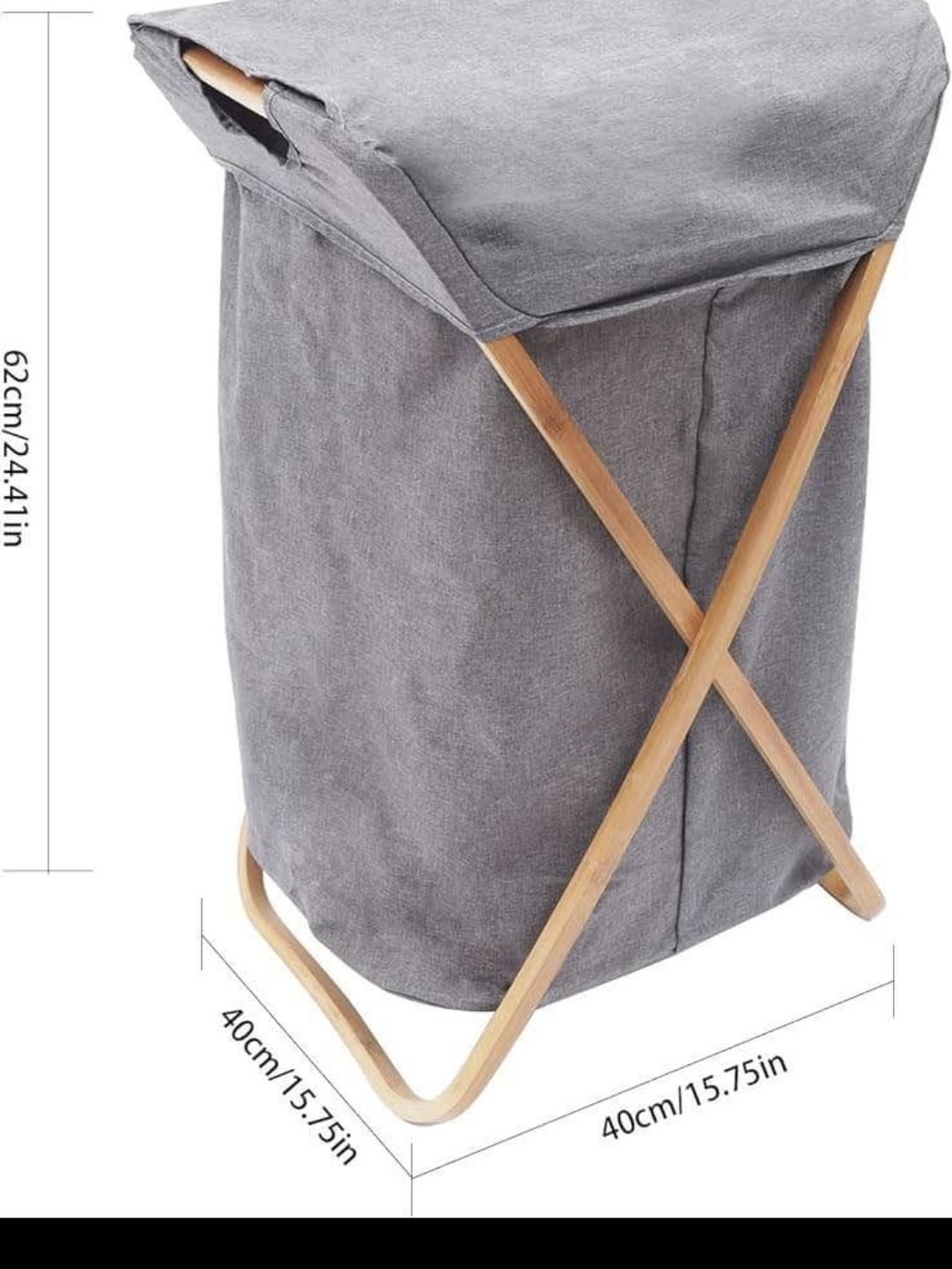 Gray Fabric Laundry Hamper with Bamboo Frame - Home Storage